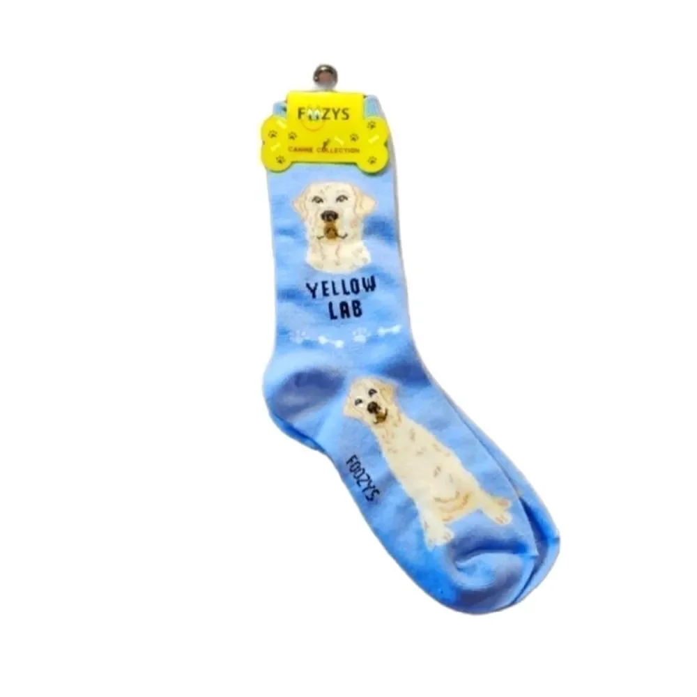 FOOZYS CANINE COLLECTION LIGHT BLUE SOCKS WITH YELLOW LABRADOR RETRIEVER